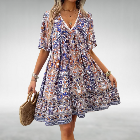 Lila | Women Summer Boho Paisley Mini Dress - Samberule