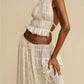 Pleated Drawstring Charm Waist Tiered Maxi Skirt