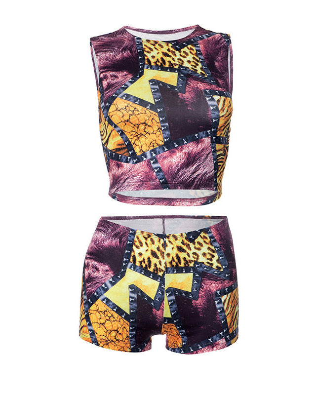 ZARA Leopard Print Top and Tight Shorts Set