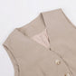 Classic V-neck Pleated Cotton and Linen Wide-leg Pants Suit
