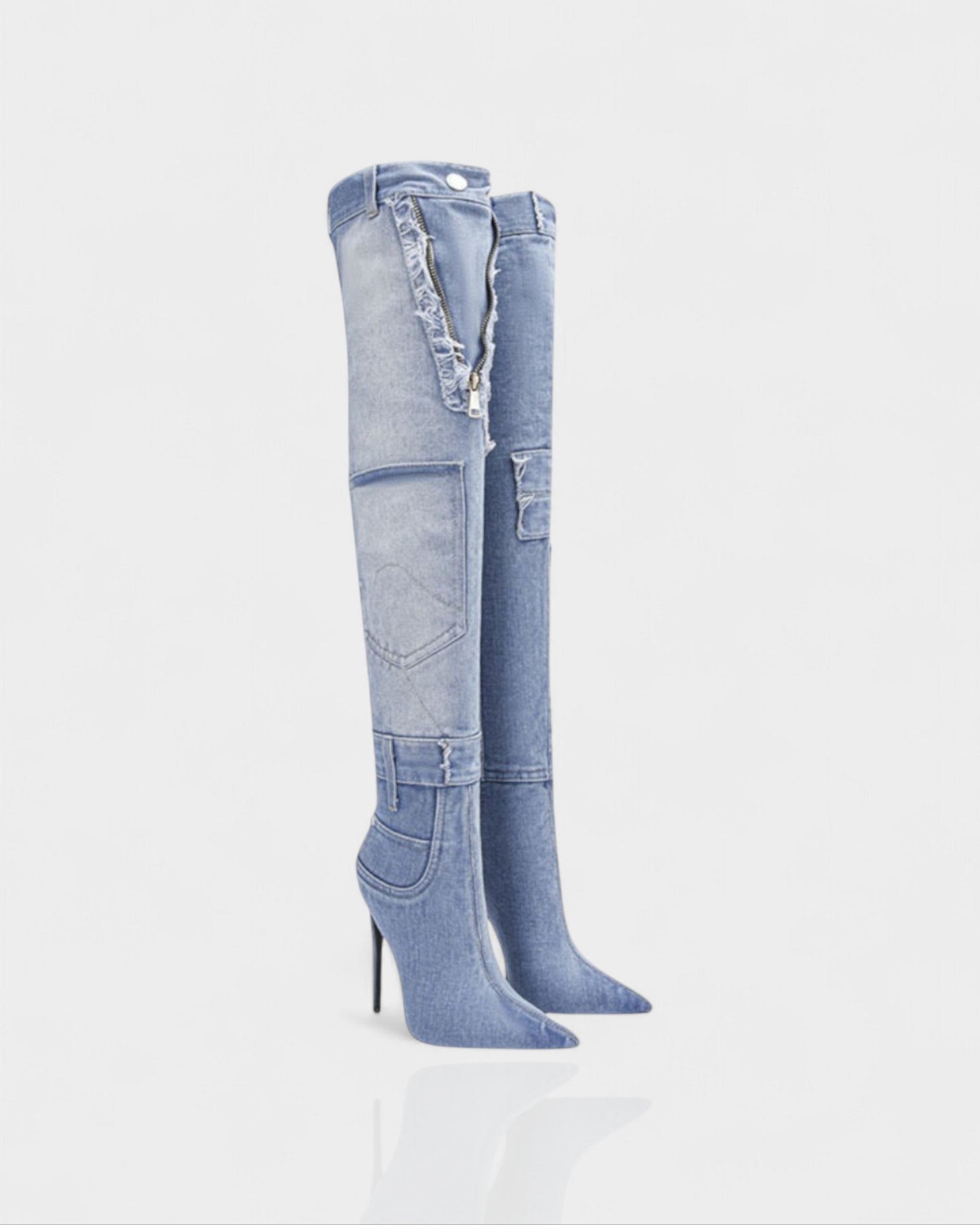 KACY Denim High-Rise Stiletto Boots