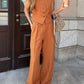 Classic V-neck Pleated Cotton and Linen Wide-leg Pants Suit