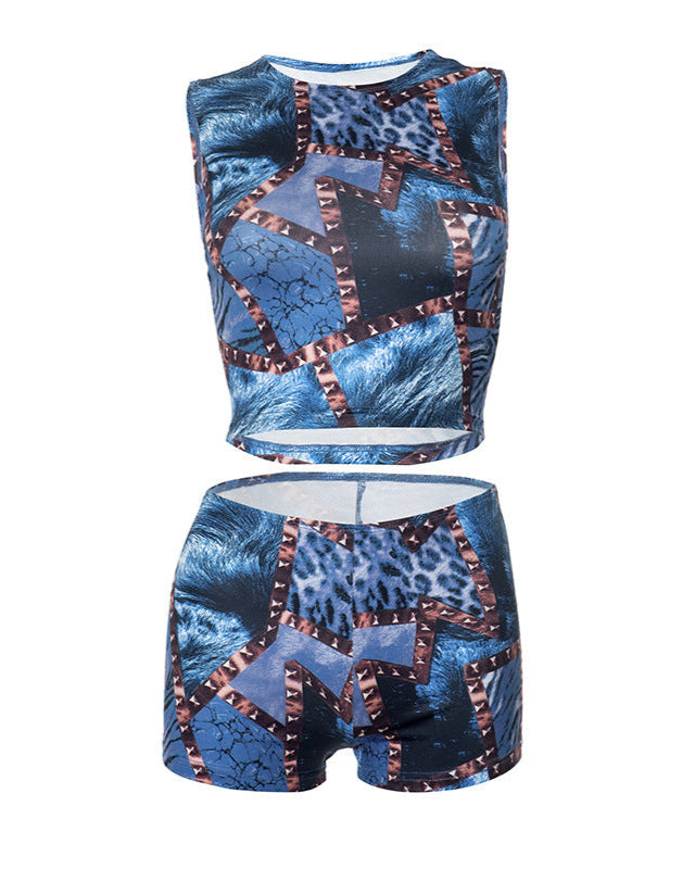 ZARA Leopard Print Top and Tight Shorts Set