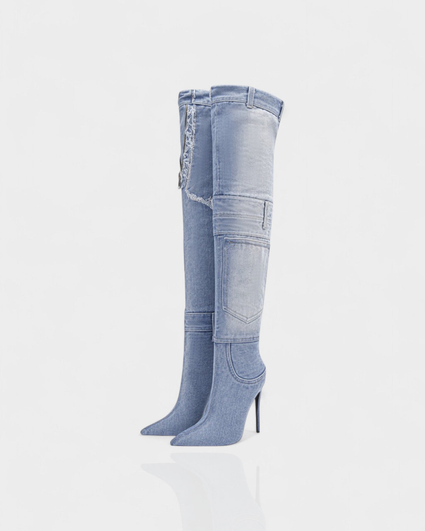 KACY Denim High-Rise Stiletto Boots