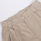 Classic V-neck Pleated Cotton and Linen Wide-leg Pants Suit