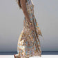 Exquisite Satin Ocean Treasure Print Maxi Dress
