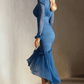 Stylish And Elegant Blue V-neck Midi Dress - Samberule