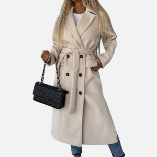 Women’s Long Double-Breasted Winter Coat with Belt - Samberule
