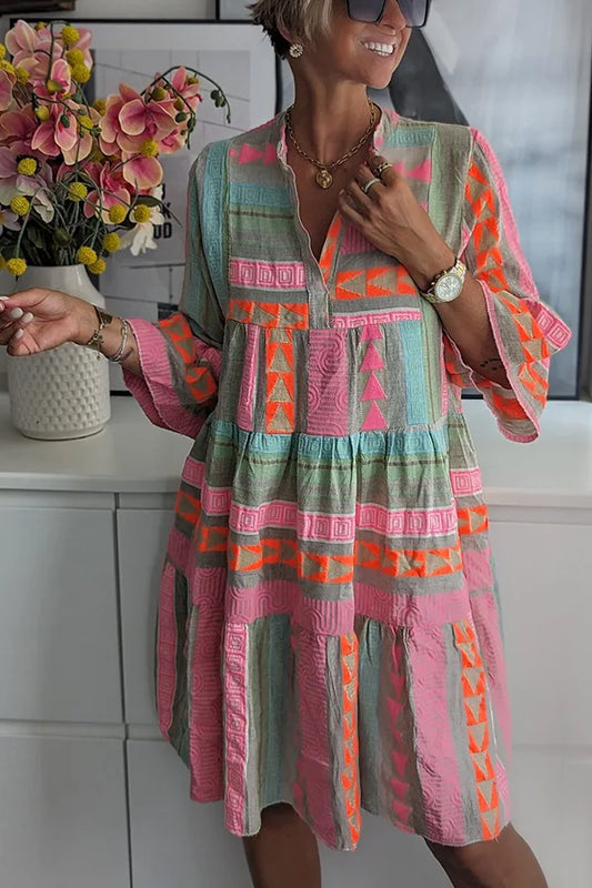 Sofia - Boho Patch Midi Dress - Samberule