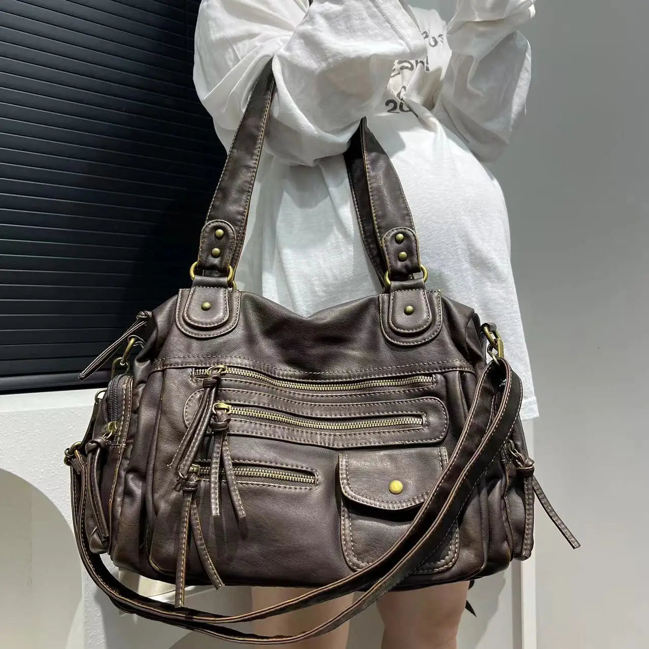 Brenda - Vegan Leather Shoulder Satchel Bag - Samberule