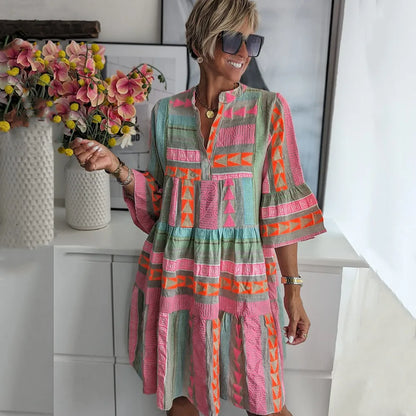 Sofia - Boho Patch Midi Dress - Samberule