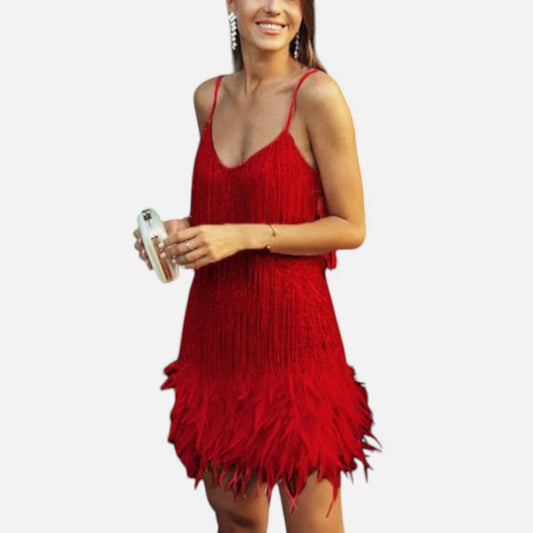 Women’s Elegant Feather Cocktail Dress - Samberule
