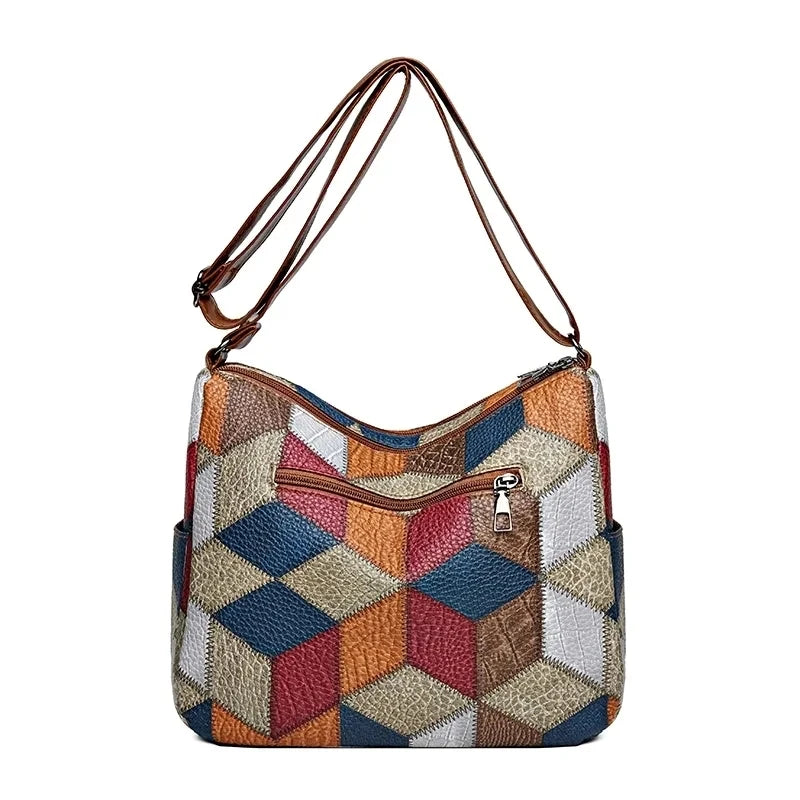 Pamela - Vegan Leather Patchwork Shoulder Bag - Samberule