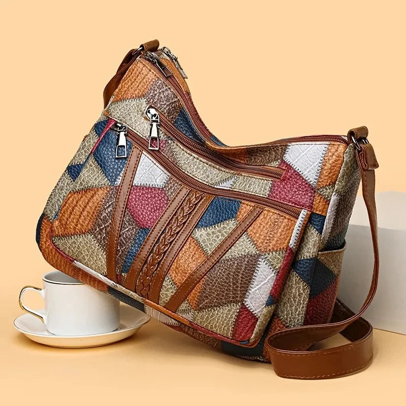 Pamela - Vegan Leather Patchwork Shoulder Bag - Samberule