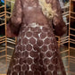 Brown lace robe top and polka dot trousers set