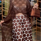 Brown lace robe top and polka dot trousers set