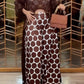 Brown lace robe top and polka dot trousers set