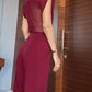 Burgundy patchwork sheer mesh top and trousers set