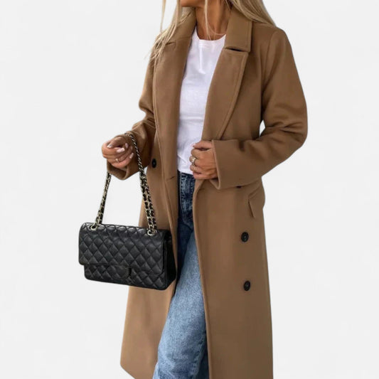 Women’s Long Double-Breasted Winter Coat with Belt - Samberule
