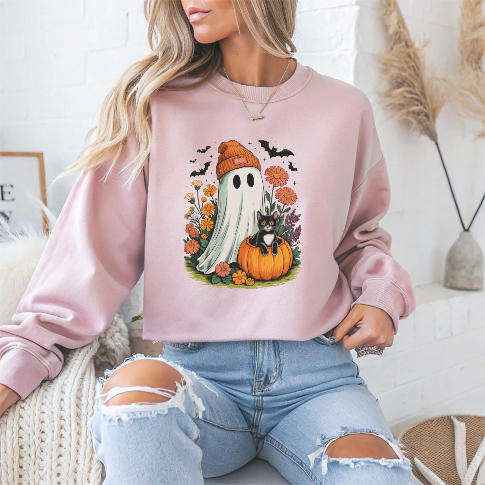 Cozy Ghost Halloween Crewneck Sweatshirt - Samberule