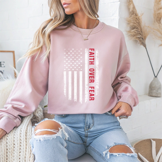 "Faith Over Fear American Flag' Faith Crewneck Sweatshirt