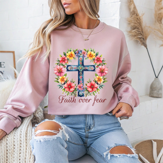 "Faith Over Fear Floral" Faith Crewneck Sweatshirt