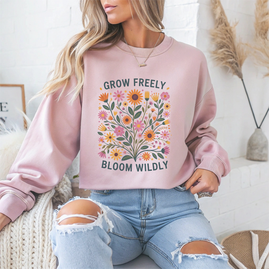 Grow Freely Bloom Wildly Motivational Crewneck Sweatshirt