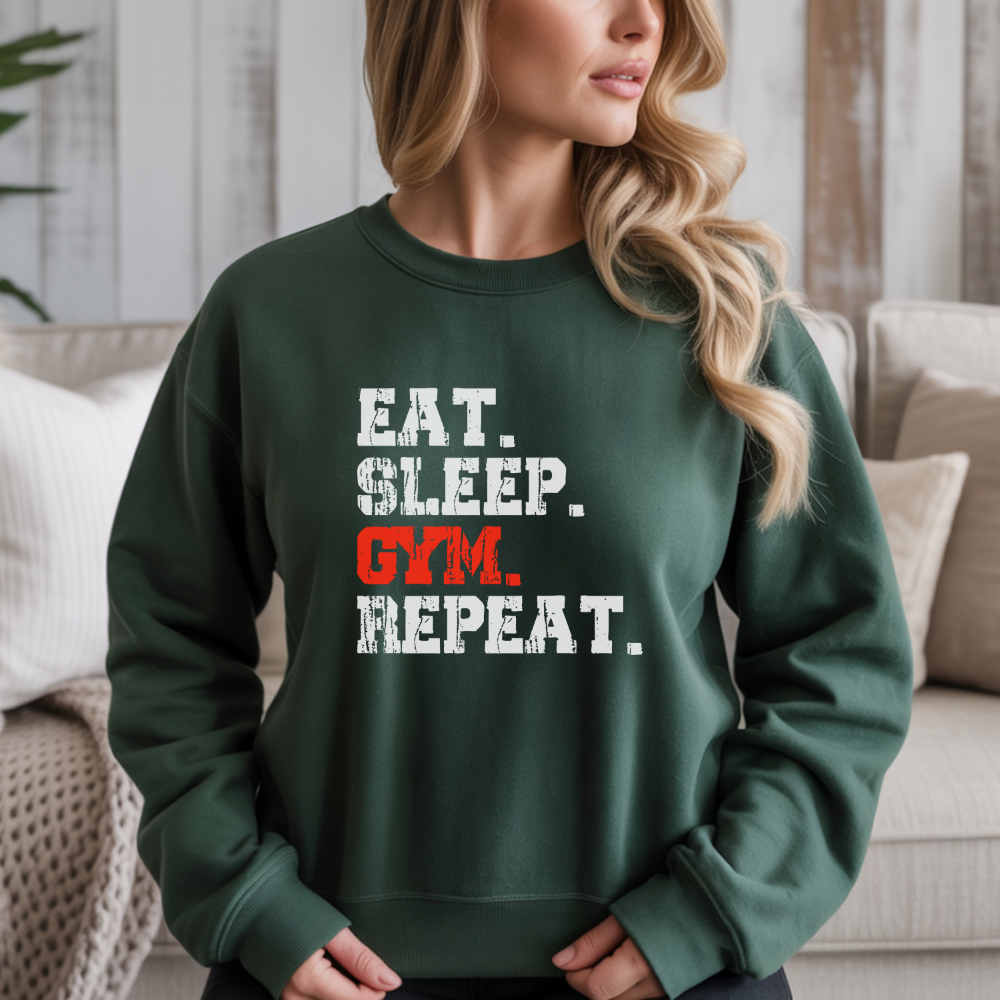 Eat Sleep Gym Repeat Gym Crewneck Sweatshirt