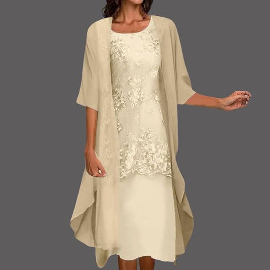 Isabella | Women's Lace Overlay Two-Piece Midi Dress