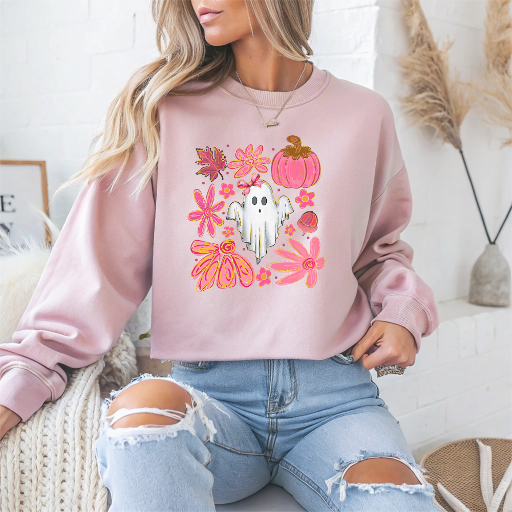 Ghost Floral Halloween Crewneck Sweatshirt - Samberule