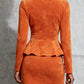 Simple suede stand-up collar top and skirt set