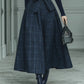 Dark blue turtleneck stretch top and plaid skirt set