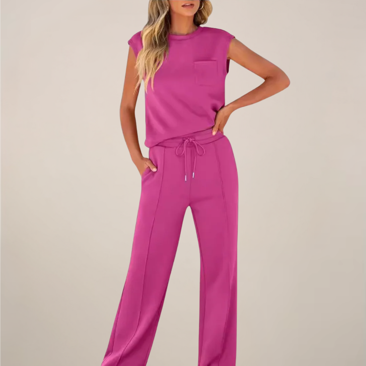 Charlotte | Women’s Spring Drawstring Relaxed Pants Set - Samberule
