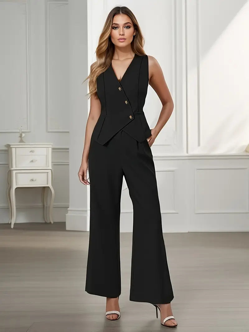 Daisy | Women’s Spring Button Vest Pant Set - Samberule
