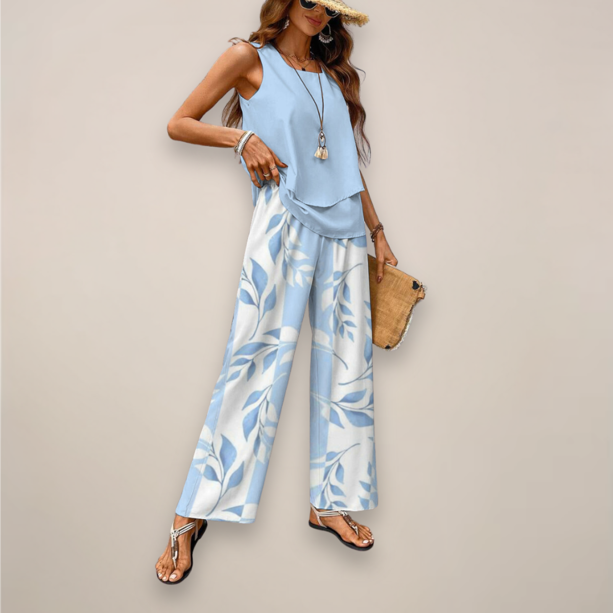 Ava | Women’s Spring Printed Wide-Leg Set - Samberule