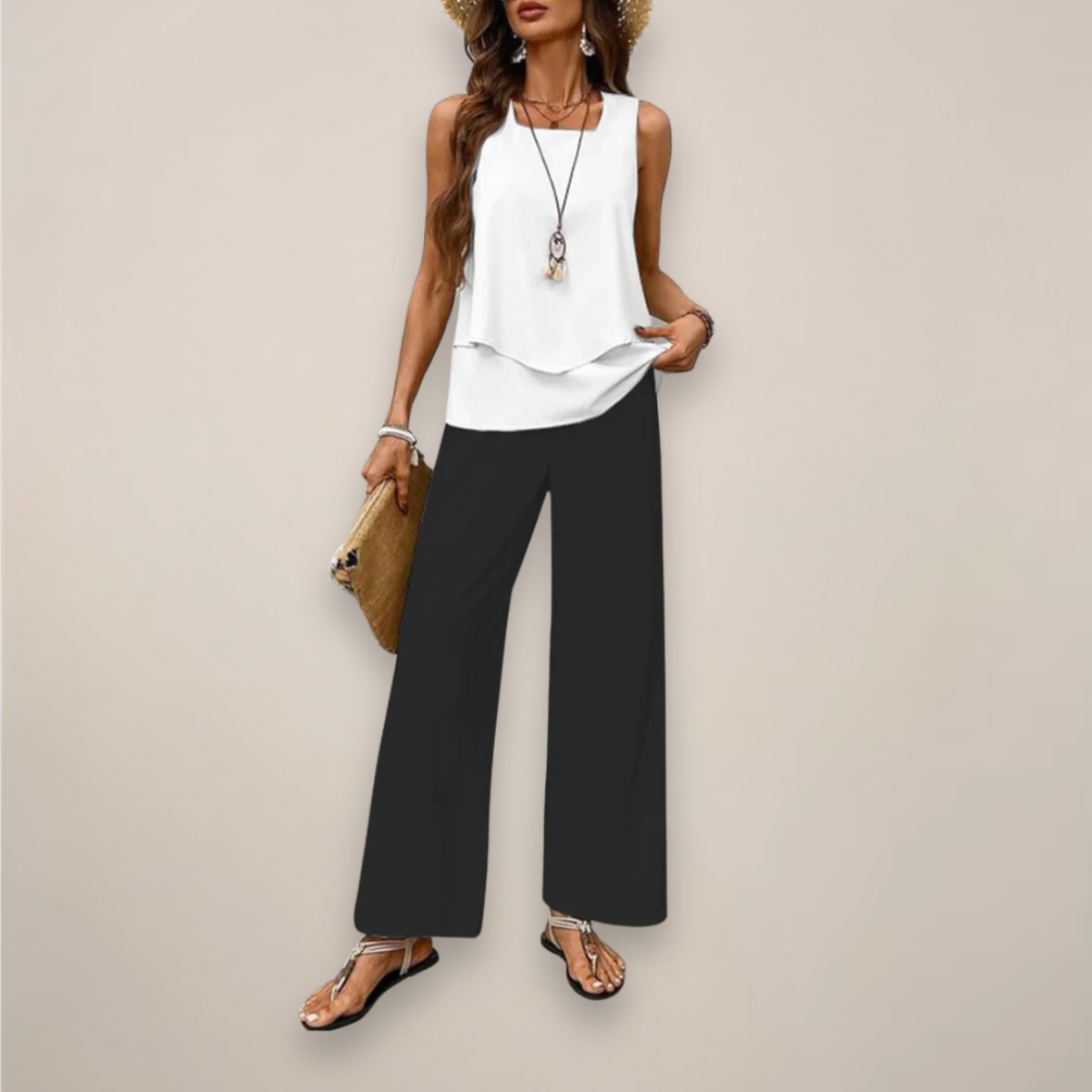 Ava | Women’s Spring Printed Wide-Leg Set - Samberule
