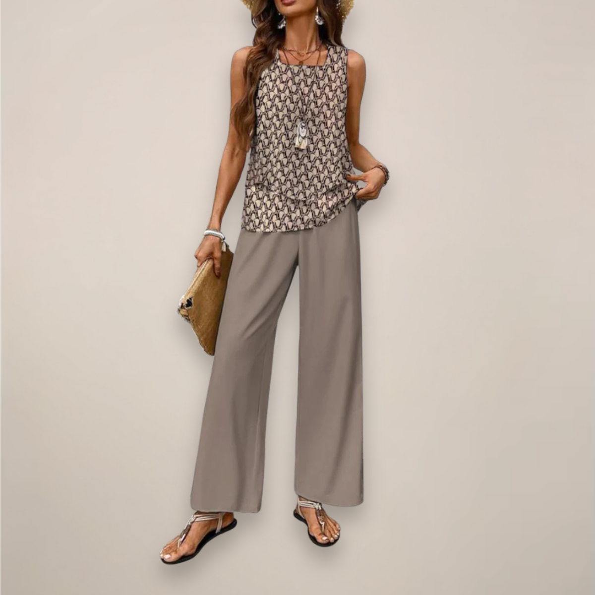 Ava | Women’s Spring Printed Wide-Leg Set - Samberule