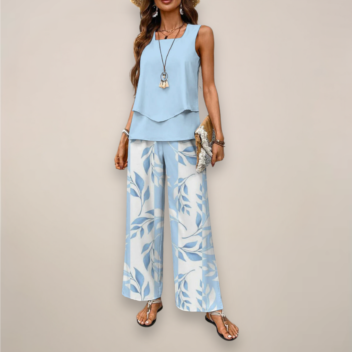 Ava | Women’s Spring Printed Wide-Leg Set - Samberule