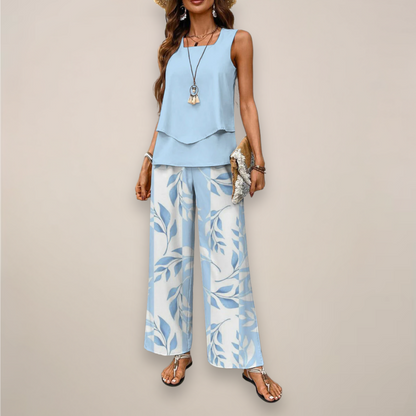 Ava | Women’s Spring Printed Wide-Leg Set - Samberule
