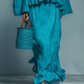 Blue Ruffled Blouse And Straight Skirt Suit
