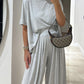 Light Grey Casual Top and Wide-leg Pants Set