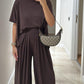 Light Grey Casual Top and Wide-leg Pants Set