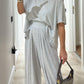 Light Grey Casual Top and Wide-leg Pants Set