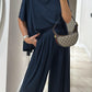 Light Grey Casual Top and Wide-leg Pants Set