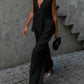 Cotton and linen V-neck ruffled two-piece suit