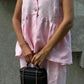 Cotton and linen V-neck ruffled two-piece suit