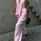 Cotton and linen V-neck ruffled two-piece suit