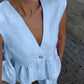 Cotton and linen V-neck ruffled two-piece suit