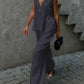 Cotton and linen V-neck ruffled two-piece suit