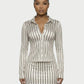 AVENYA Striped Long-Sleeved Shirt & Mini Skirt Set